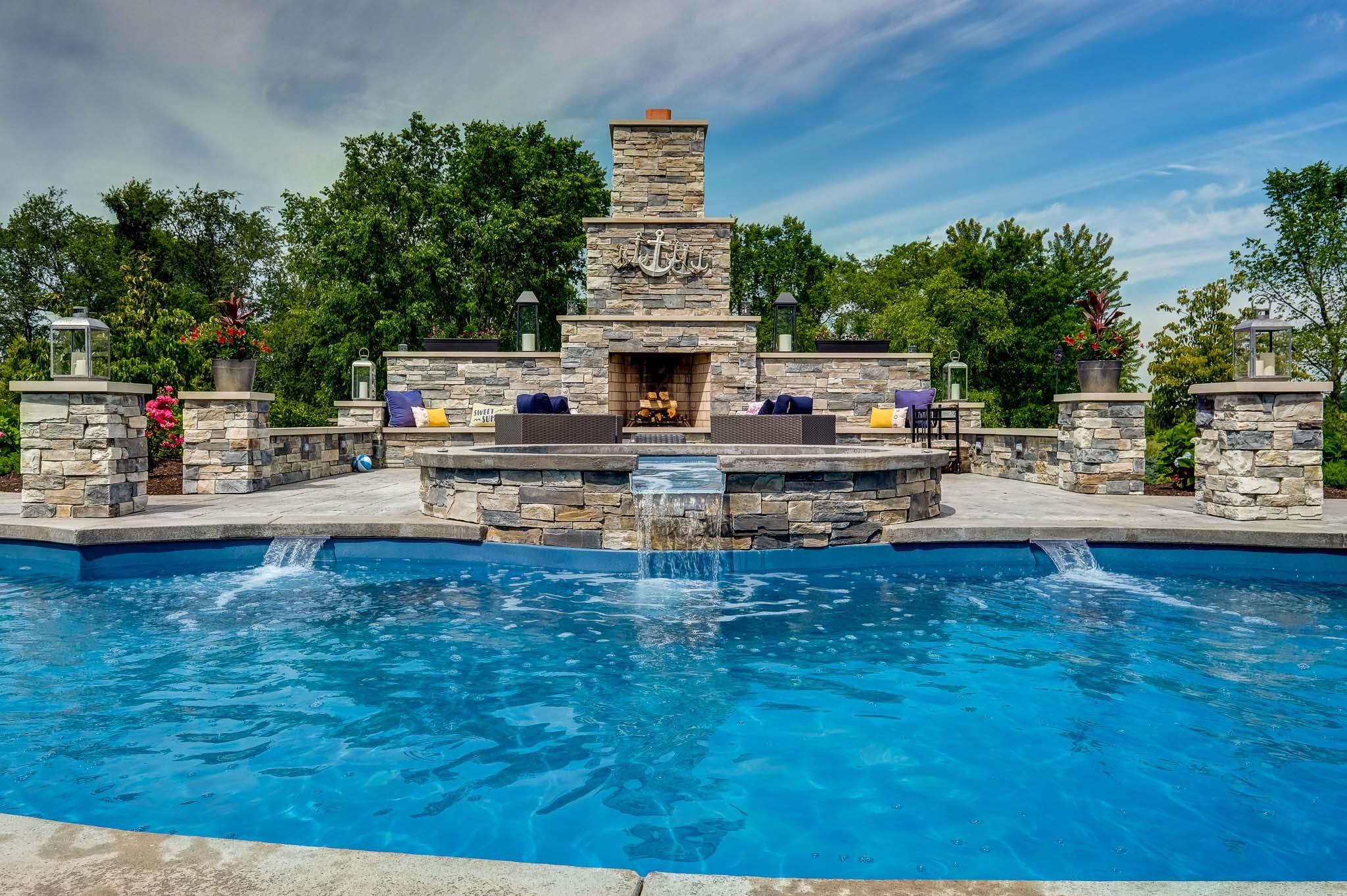 fiberglass pool with built in spa