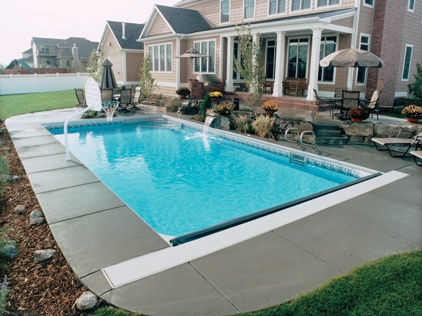 Pacific Pools Rectangle Inground Pool with Craftsman Home