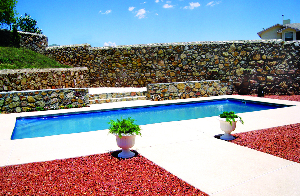 Viking Rectangle Pools with rock background El Paso Texas