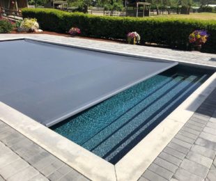 Latham Automatic Safety Covers Rectangle | GREY MOSAIC inground pool