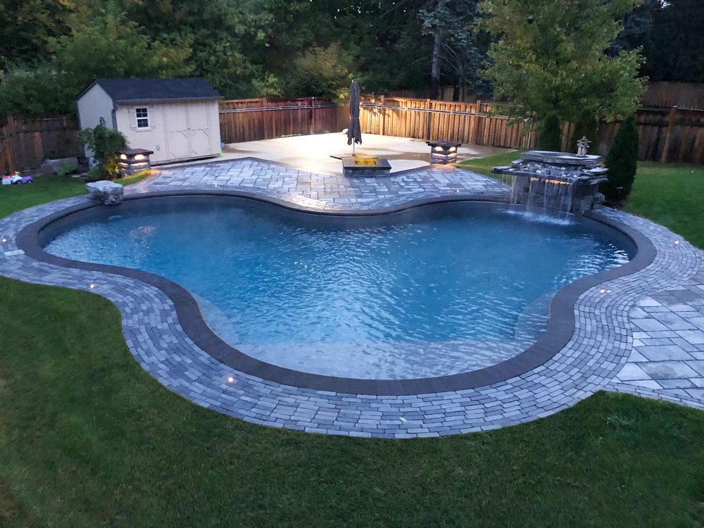 Clover Shaped Vinyl Liner Pool from Latham Pool with a Waterfall