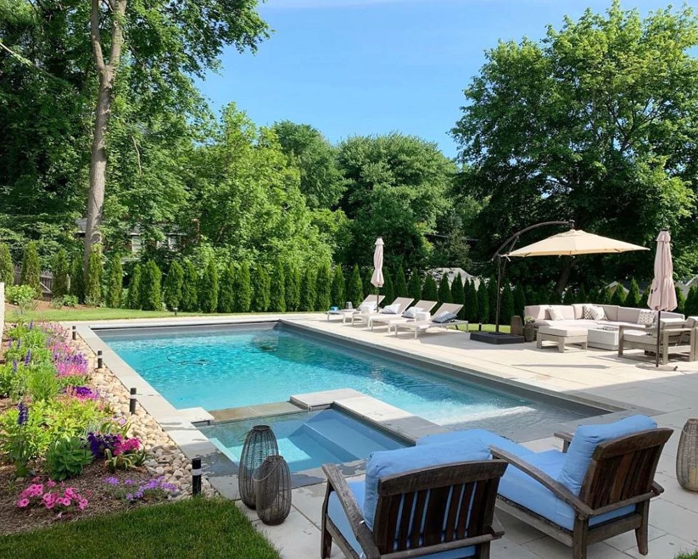 Rectangle Vinyl Liner Pool Natural gray Vinyl Over Steps Spa