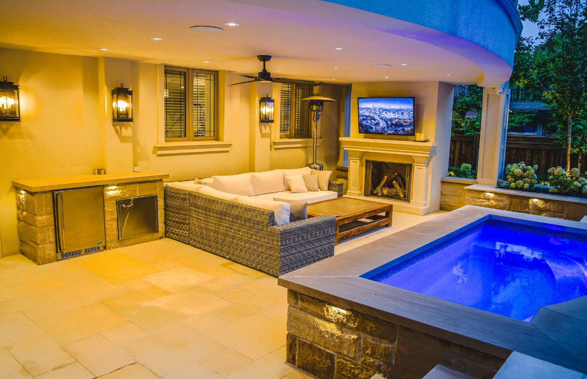 Custom Pool with Outdoor Theater and Couch