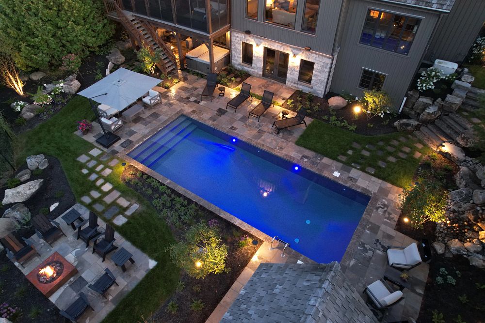 Rectangle Pool with Underwater Lighting, Landscaping and Patios