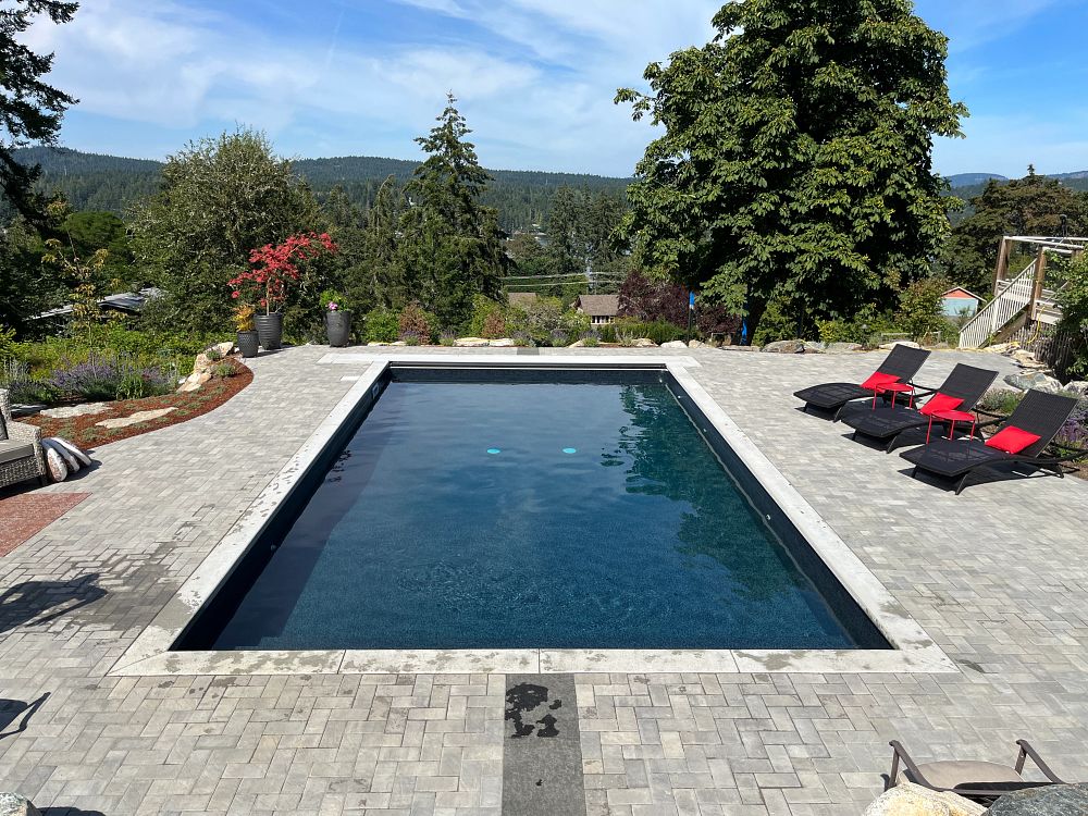 Latham Vinyl Liner Pools Recessed Horizontal Top Track | Charcoal inground pool