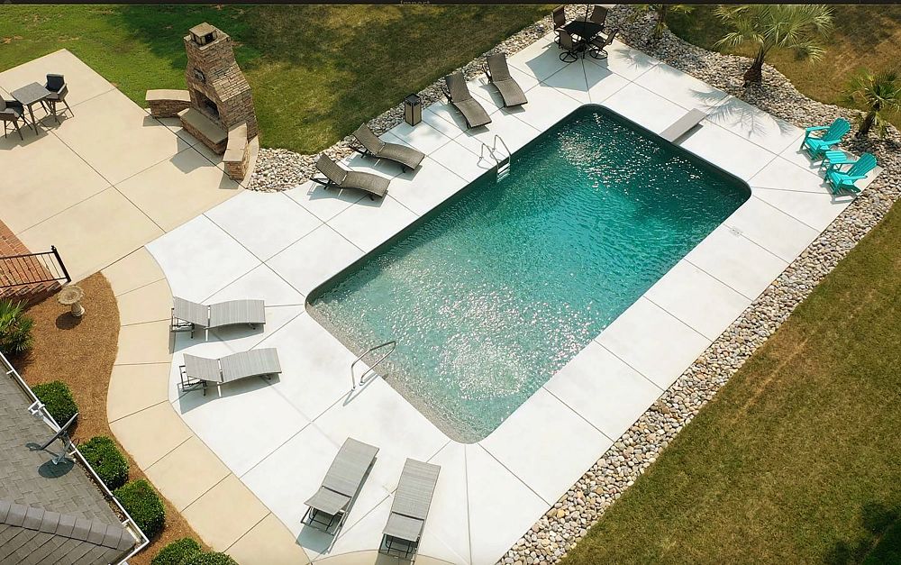 large vinyl liner pool in forested South Carolina backyard