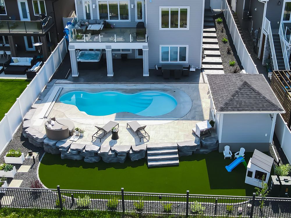 smaller pool in a compact Canadian backyard