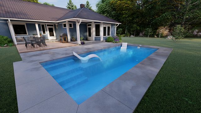 Latham Fiberglass Providence 14 | Crystite Crystal Ocean Blue inground pool