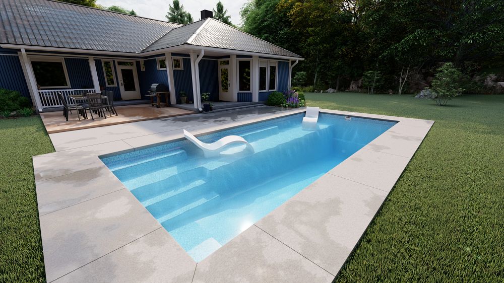 Latham Fiberglass Providence 14 | Crystite Crystal Ocean Blue inground pool